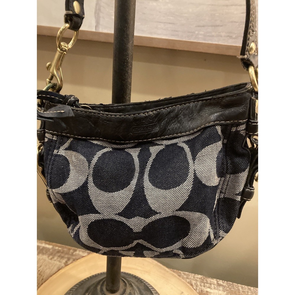 Coach Zoe Mini Blue Denim‎ Signature Jacquard Black Leather Shoulder Bag 41860